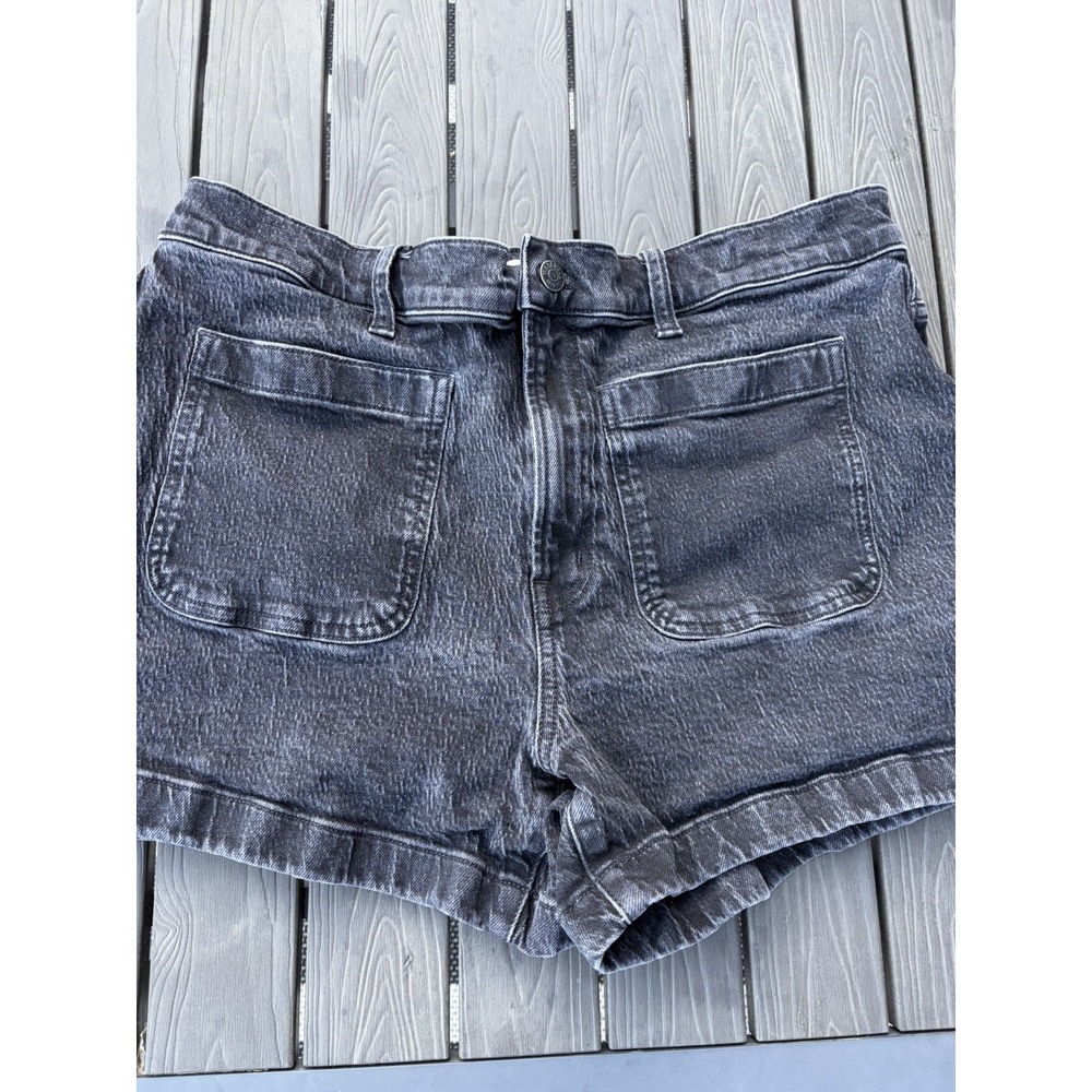 Madewell Emmett High Rise Shorts Women's 32 Black Wash Sailor Patch Pocket Zip